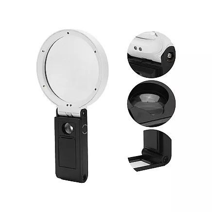 Folding jewellers magnifying glass 10x 25x 6 led 2 uv scale