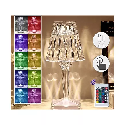Table lamp led crystal rgb usb remote control