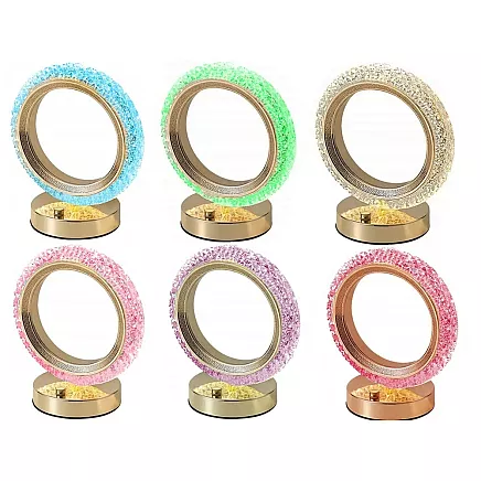 Galda nakts lampa ar LED RGB kristāla gredzenu, USB, akumulators