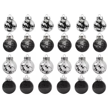Ziemassvētku Eglīšu Bumbas, Melna un Caurspīdīga, Nesalaužamas, 24 gab., 6 cm