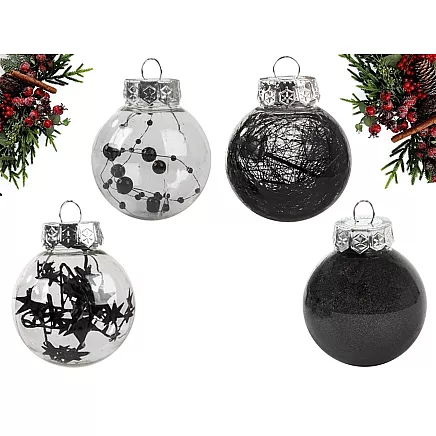 Ziemassvētku Eglīšu Bumbas, Melna un Caurspīdīga, Nesalaužamas, 24 gab., 6 cm