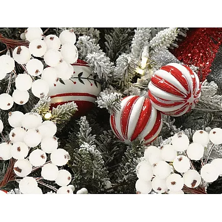 Ziemassvētku Dekors Rotājumi Sarmots Baltais Pīlādzis, 5 Pušķi, 200 Bumbiņas, Sala...