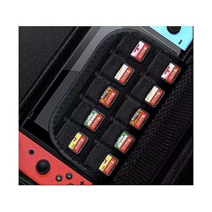 Aizsargmaciņš Nintendo Switch un Switch OLED konsolei ar nodalījumiem, melns