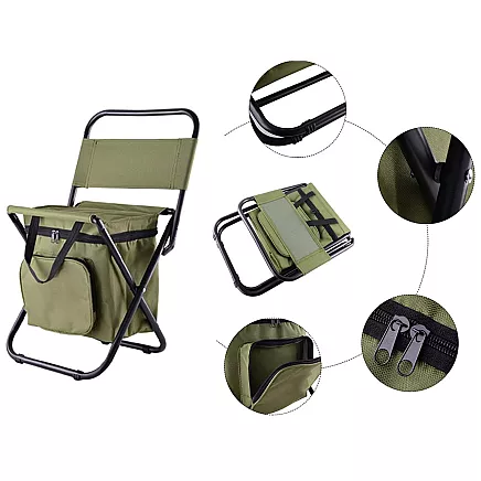 Tūrisma makšķerēšanas krēsls ar atzveltni un termisko somu
