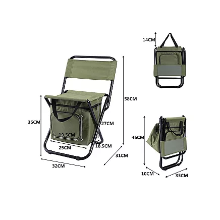 Tūrisma makšķerēšanas krēsls ar atzveltni un termisko somu