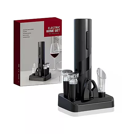 Elektriskais Korķviļķis / Vīna Aksesuāru Piederumu Komplekts, Melns