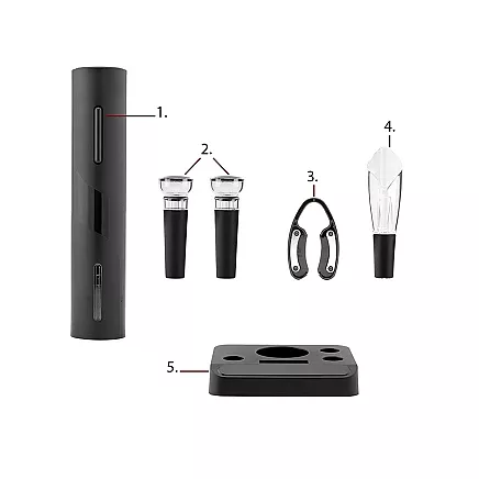 Elektriskais Korķviļķis / Vīna Aksesuāru Piederumu Komplekts, Melns