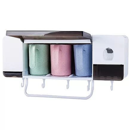 Zobu Birstes Organizators Tūrētājs ar Zobu Pastas Dozatoru un Krūzēm