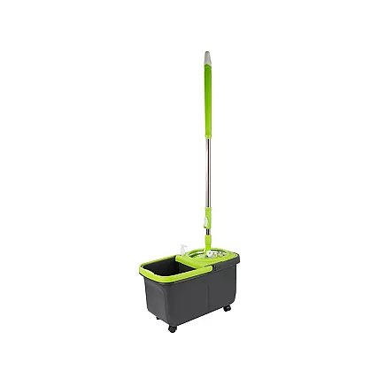 Rotējošais 360° grīdas mops ar spaini, dozatoru un 2 mikrošķiedras lupatiņām