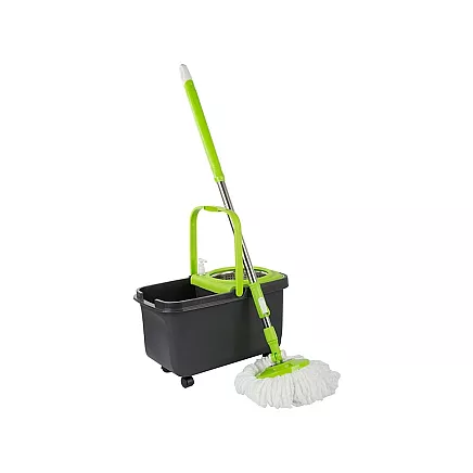 Rotējošais 360° grīdas mops ar spaini, dozatoru un 2 mikrošķiedras lupatiņām