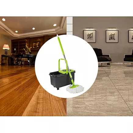 Rotējošais 360° grīdas mops ar spaini, dozatoru un 2 mikrošķiedras lupatiņām