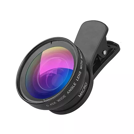 Smartphone Lēca 2in1 0.45X 12.5X Macro Klipša Fiksācija