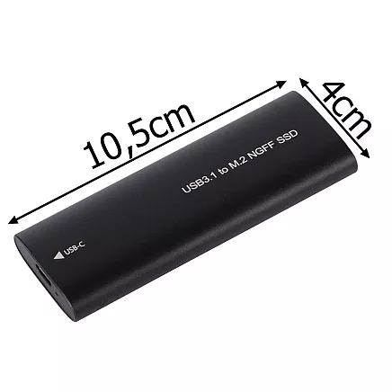 M.2 SATA NGFF SSD adaptera korpuss ar USB 3.1 un USB-C, 2230–2280 mm, melns