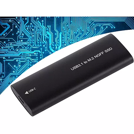 M.2 SATA NGFF SSD adaptera korpuss ar USB 3.1 un USB-C, 2230–2280 mm, melns