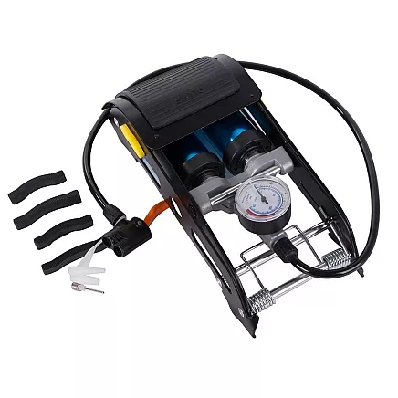 Car foot pump twin piston end caps bicycle auto for balls mattress