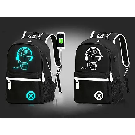 Atstarojoša pusaudžu skolas mugursoma ar USB pieslēgvietu, melna