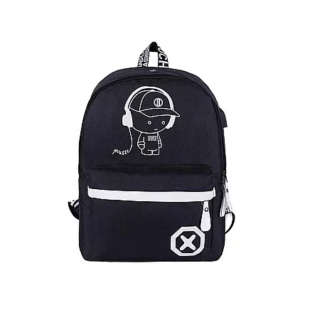 Atstarojoša pusaudžu skolas mugursoma ar USB pieslēgvietu, melna