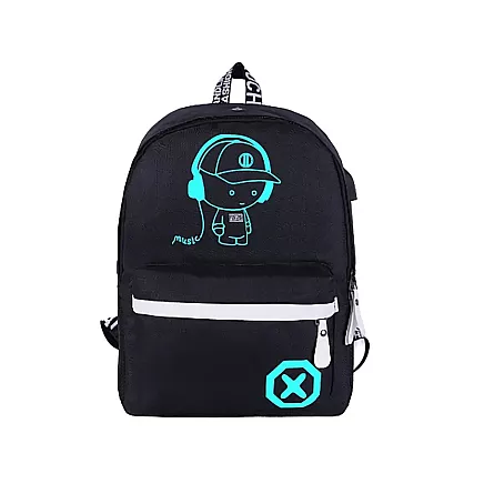 Atstarojoša pusaudžu skolas mugursoma ar USB pieslēgvietu, melna