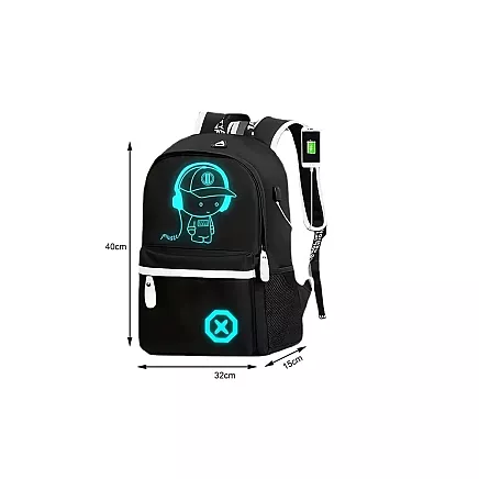 Atstarojoša pusaudžu skolas mugursoma ar USB pieslēgvietu, melna