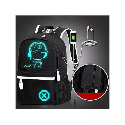 Atstarojoša pusaudžu skolas mugursoma ar USB pieslēgvietu, melna