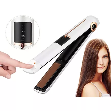 Keramisks 2in1 matu taisnotājs ar LCD, temperatūras regulēšanu un power bank, balts