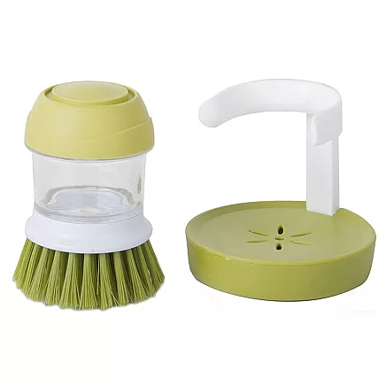 Scrub brush kitchen dishwasher liquid dispenser scrub stand