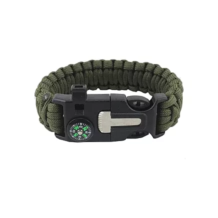 Bracelet survival wristband 5in1 compass flint rope knife paracord rope