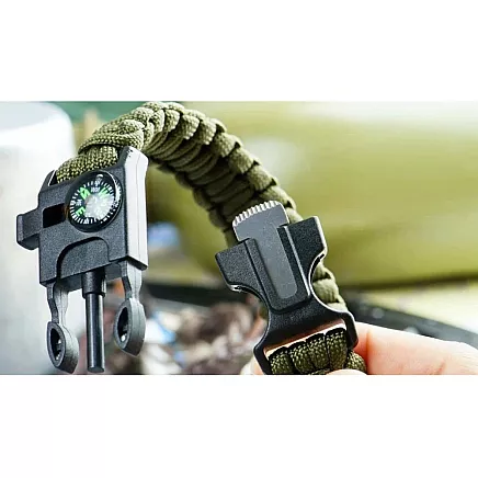 Bracelet survival wristband 5in1 compass flint rope knife paracord rope