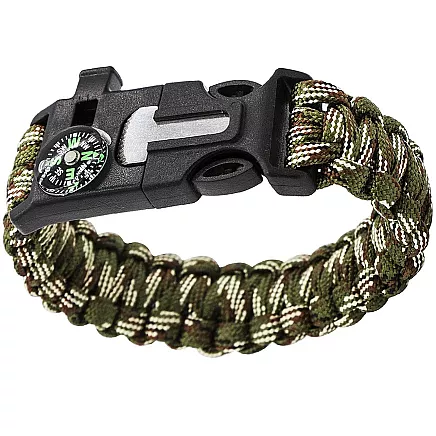 Bracelet survival wristband 5in1 compass flint rope knife paracord rope
