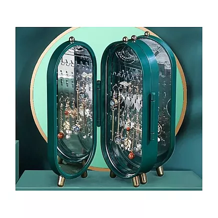 Jewellery organiser folding casket display mirror stand green