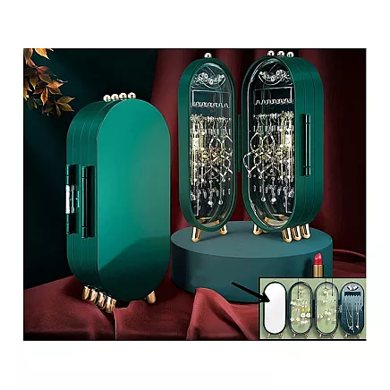 Jewellery organiser folding casket display mirror stand green