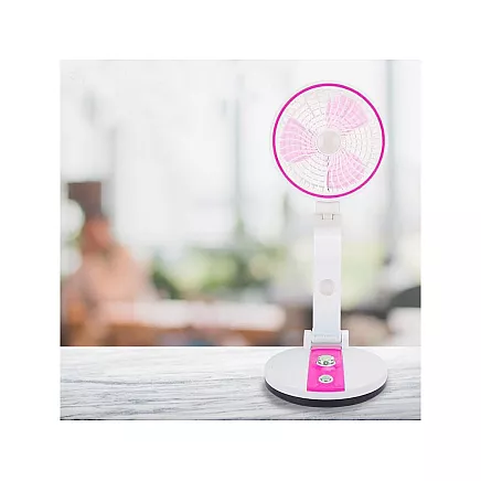 Bezvadu Salokāms Regulējams Grīdas Galdas Ventilators ar LED Apgaismojumu, 15-44cm, Rozā
