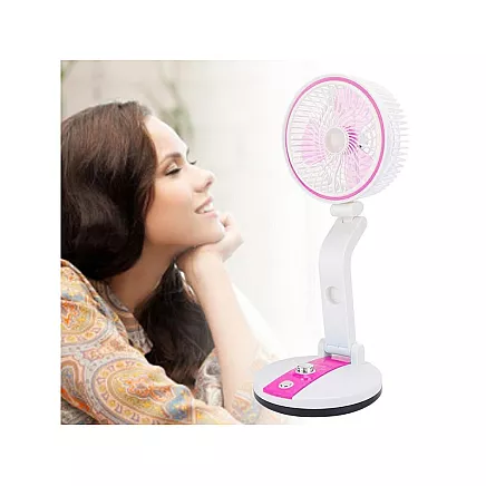 Bezvadu Salokāms Regulējams Grīdas Galdas Ventilators ar LED Apgaismojumu, 15-44cm, Rozā