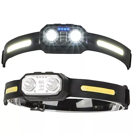 LED galvas lukturis ar sensoru, uzlādējams, COB, melns
