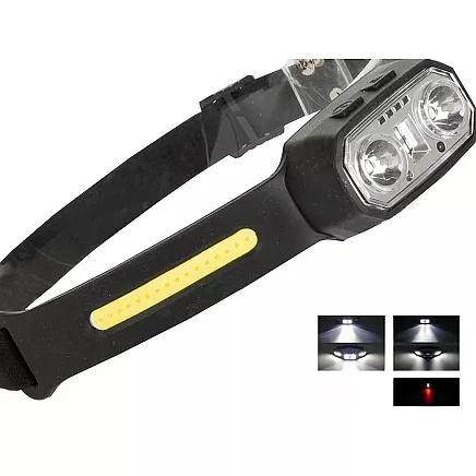 LED galvas lukturis ar sensoru, uzlādējams, COB, melns