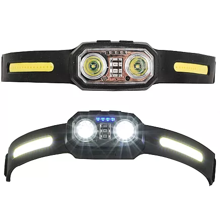 LED galvas lukturis ar sensoru, uzlādējams, COB, melns