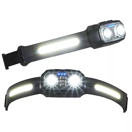LED galvas lukturis ar sensoru, uzlādējams, COB, melns