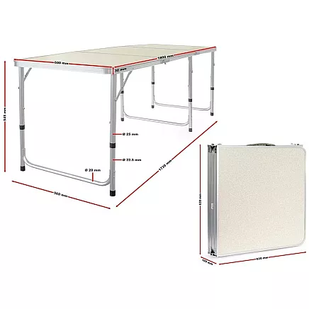 Travel table folding garden table handle large 180x60 case