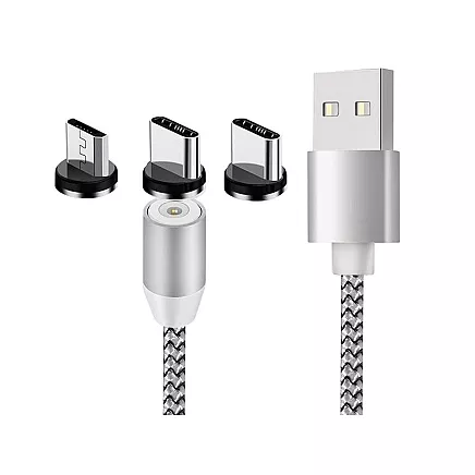Magnetic charging cable 3w1 micro typ-c usb lightning 1m