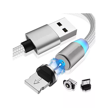 Magnetic charging cable 3w1 micro typ-c usb lightning 1m