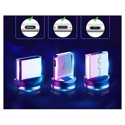 Magnetic charging cable 3w1 micro typ-c usb lightning 1m