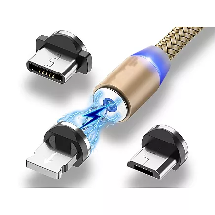 Magnetic charging cable 3w1 micro typ-c usb lightning 1m