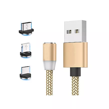 Magnetic charging cable 3w1 micro typ-c usb lightning 1m