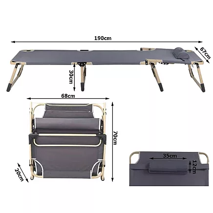 Saliekamā militārā gulta 120kg 190x70 pelēka