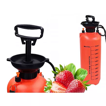 Dārza spiediena smidzinātājs ar garu stobru un siksnu, 10L, oranžs