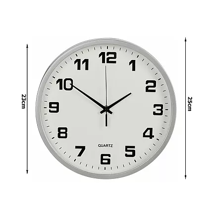 Dekoratīvais Apaļais Sienas Pulkstenis 25 cm, Sudrabs