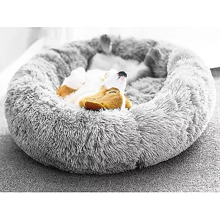 Apaļa plīša guļvieta sunim un kaķim 100 cm, gaiši pelēka