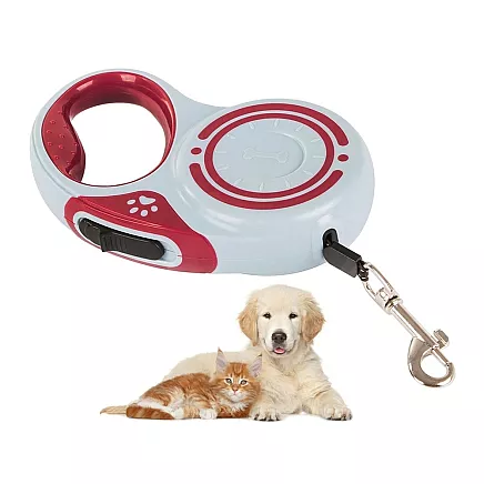 Automātiska izturīga pavada ar bloķēšanu suņiem, 5m, līdz 15kg, sarkana