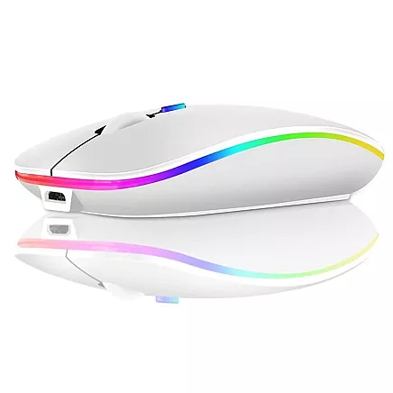Slim bezvadu optiskā pele 2,4 GHz Bluetooth ar USB-C uzlādi, balta