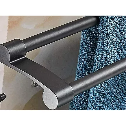 Dubultais sienas dvieļu turētājs vannas istabai, melns